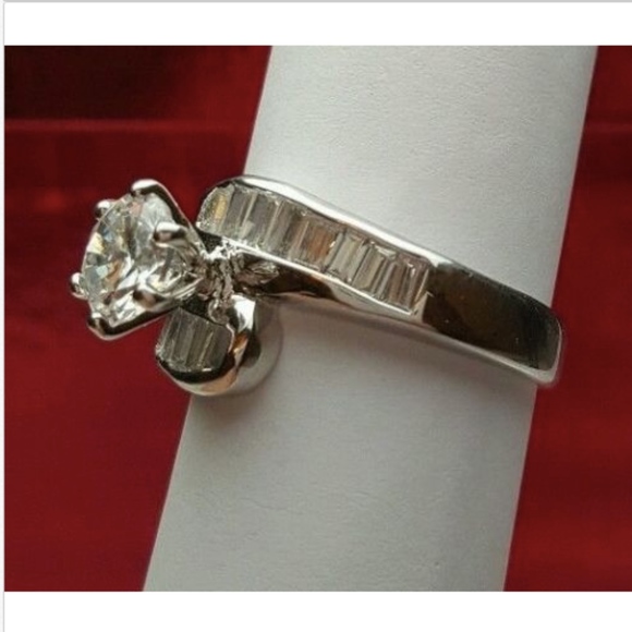 Silver Solitaire Ring Cubic Zirconia Rhodium Plated 10 12 - Picture 4 of 9